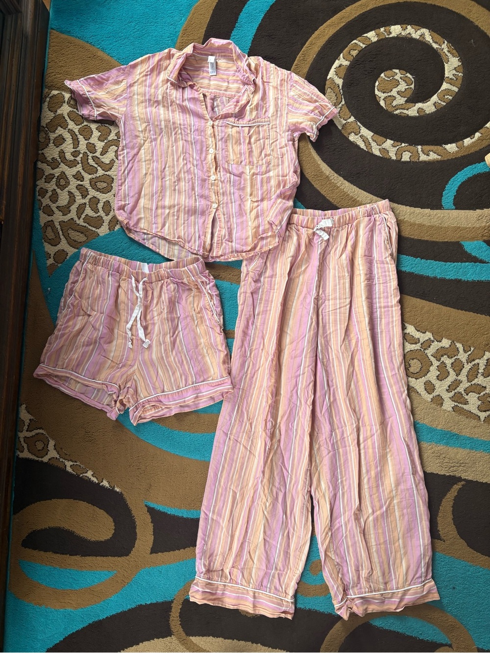 stars above Pink Orange & Cream Striped 3-Piece Pajama Set with Shorts and Pants